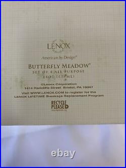 Lenox Butterfly Meadow Clear 4 All Purpose Wine Glasses Footed Goblets New