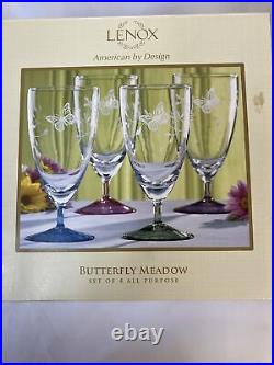 Lenox Butterfly Meadow Clear 4 All Purpose Wine Glasses Footed Goblets New