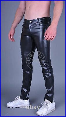 MR. RIEGILLIO 5-Pockets Leather Pants Tapered Fit Vegan Faux Leather All Black 6