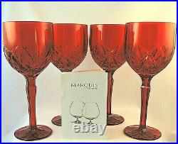Marquis by Waterford (4) Brookside Ruby RED Water GOBLETS All Purpose NEW in Box