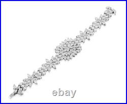Marquise Cut White Stone Cluster Flower Design with Tennis Silver Bracelets