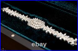 Marquise Cut White Stone Cluster Flower Design with Tennis Silver Bracelets