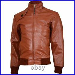 Men's Leather Jacket Genuine Lambskin Winter Wear Brown Leather Bomber Jacket