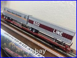 NATX 85 ft ALL PURPOSE TOFC FLAT CAR with 2 TRAILERS SOO / SP-UP HO Scale NEW RTR