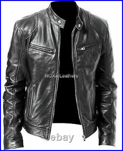 NEW Design Men's Authentic Cow Hide Real Leather Jacket Black Biker Stylish Coat