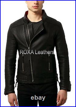 NEW Design Men's Genuine Cow Hide Real Leather Jacket Soft Black Motorcycle Coat