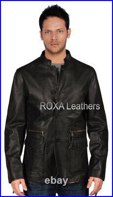 NEW Design Men's Soft Genuine Sheepskin Leather Blazer Black Luxury Pockets Coat