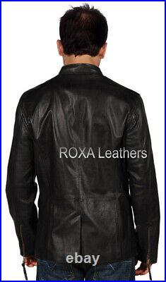 NEW Design Men's Soft Genuine Sheepskin Leather Blazer Black Luxury Pockets Coat