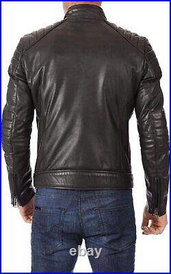 NEW Men's Stitch Design Leather Jacket Authentic NAPA Black Natural Biker Zipper