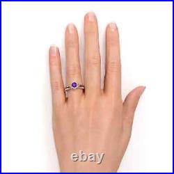 Natural Amethyst Gemstone 14K Rose Gold Floral Design Wedding Ring Set For Her