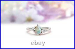 Natural October Opal Pear Cut 14K White Gold Ancient Design Wedding Ring Set