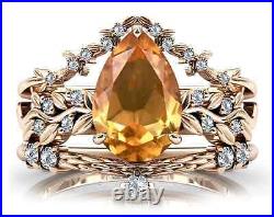 Natural Rose Gold Solid Orange Citrine Ring For Women Moissanite Studded Design