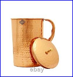 New Copper Jug with 6 Glass Hammered Design Diwali Party Christmas Gift 7 Pcs J4