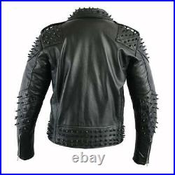 New Men Simple Design Black Studded Biker Leather Jacket, men leather jacket