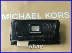 New Michael Kors Brookville Black Genuine Leather Carry All Wallet Clutch