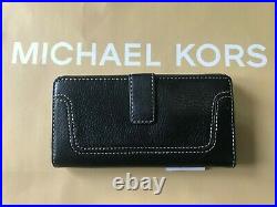 New Michael Kors Brookville Black Genuine Leather Carry All Wallet Clutch