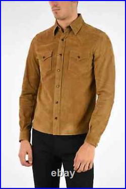 New Premium Design Men's Brown Suede Leather Shirt Soft Lambskin CausalWearShirt