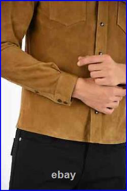 New Premium Design Men's Brown Suede Leather Shirt Soft Lambskin CausalWearShirt