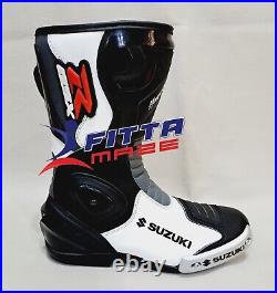 New Suzuki Design Motorcycle Boots Genuine Leather Motorbike Racing Shoes
