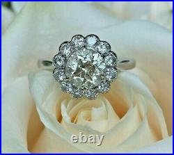 Old European Cut Antique Cluster Flower Design Wedding Ring 925 Silver Gift her