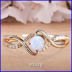 Opal Ring For Her Moissanite Studded Modern Jewelry 14K White Gold Solid Design