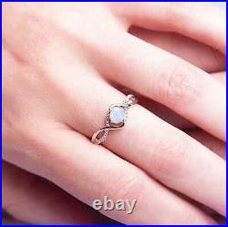 Opal Ring For Her Moissanite Studded Modern Jewelry 14K White Gold Solid Design