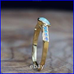 Opalite Geometric design Band Wedding Engagement Ring 14k Gold Fine Jewelry