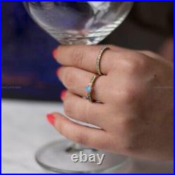 Opalite Geometric design Band Wedding Engagement Ring 14k Gold Fine Jewelry