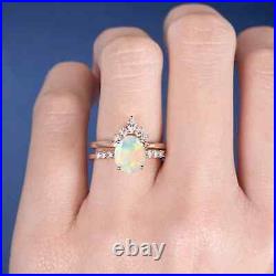 Oval Cut October Fiery Gemstone 14K Rose Gold Unique Design Engagement Ring Set