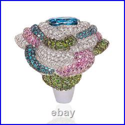 Premium Multi Color Lab-Created Gemstones & Diamonds Flower Design Women's Ring