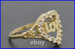 Real 10k Solid Yellow Gold Heart Design Love Women Ring 12.7mm All Size