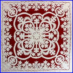 Red & White Hawaiian design QUILT TOP All Hand Applique! Queen Sized