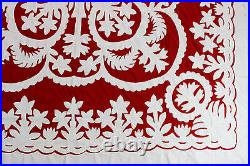 Red & White Hawaiian design QUILT TOP All Hand Applique! Queen Sized