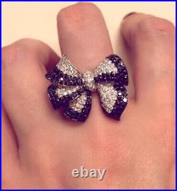 Ring Party Wear Cocktail Party Black White 925 Sterling Silver CZ Bow Design
