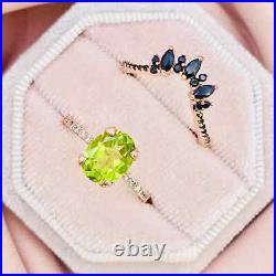 Rose Gold 14K Solid Peridot Ring For Her Moissanite Studded Band Design Jewelry