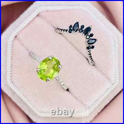 Rose Gold 14K Solid Peridot Ring For Her Moissanite Studded Band Design Jewelry