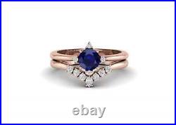 Rose Gold 14K Solid Sapphire Ring For Women Moissanite Studded Engagement Design
