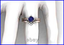Rose Gold 14K Solid Sapphire Ring For Women Moissanite Studded Engagement Design