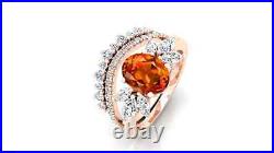 Rose Gold Solid 14K Orange Citrine Ring For Women Moissanite Studded Pear Design