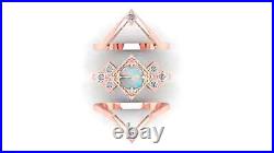 Round Cut 14K Rose Gold Solid Opal Ring For Women Moissanite Studded Band Design