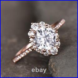 Round Cut Moissanite Studded Engagement Ring 14K Rose Gold Plated Wedding Design