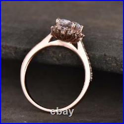 Round Cut Moissanite Studded Engagement Ring 14K Rose Gold Plated Wedding Design
