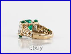 Royal Art Deco Inspired Design Colombian Emerald & White CZ 935 Silver Fine Ring