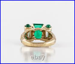 Royal Art Deco Inspired Design Colombian Emerald & White CZ 935 Silver Fine Ring