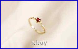 Ruby Ring For Her Moissanite Studded Band Heart Cut Design 14K Yellow Gold Solid
