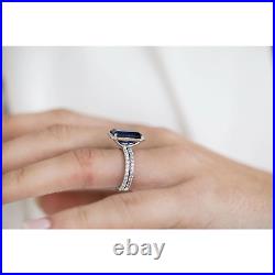 Sapphire Ring For Her Moissanite Studded Modern Design 14K White Gold Solid Set