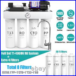 SimPure T1-400GPD 8 Stage UV Reverse Osmosis System Tankless Extra Water Filters