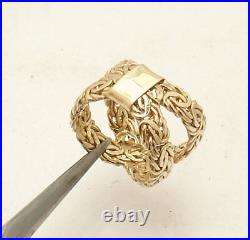 Size 7.5 All Shiny X Design Criss Cross Byzantine Ring Real 14K Yellow Gold