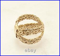 Size 7.5 All Shiny X Design Criss Cross Byzantine Ring Real 14K Yellow Gold