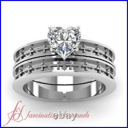 Solitaire Cross Design Bridal Rings Set 0.55 Ct Heart Shaped FLAWLESS Diamond